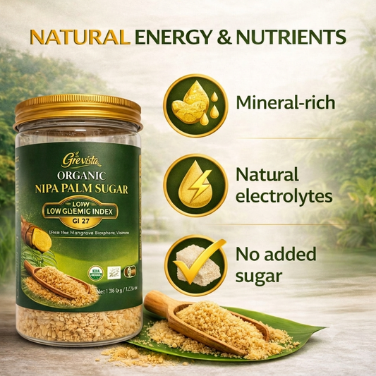 Coconut sugar benefits – Grevista Nipa coconut sugar, low glycemic and mineral-rich