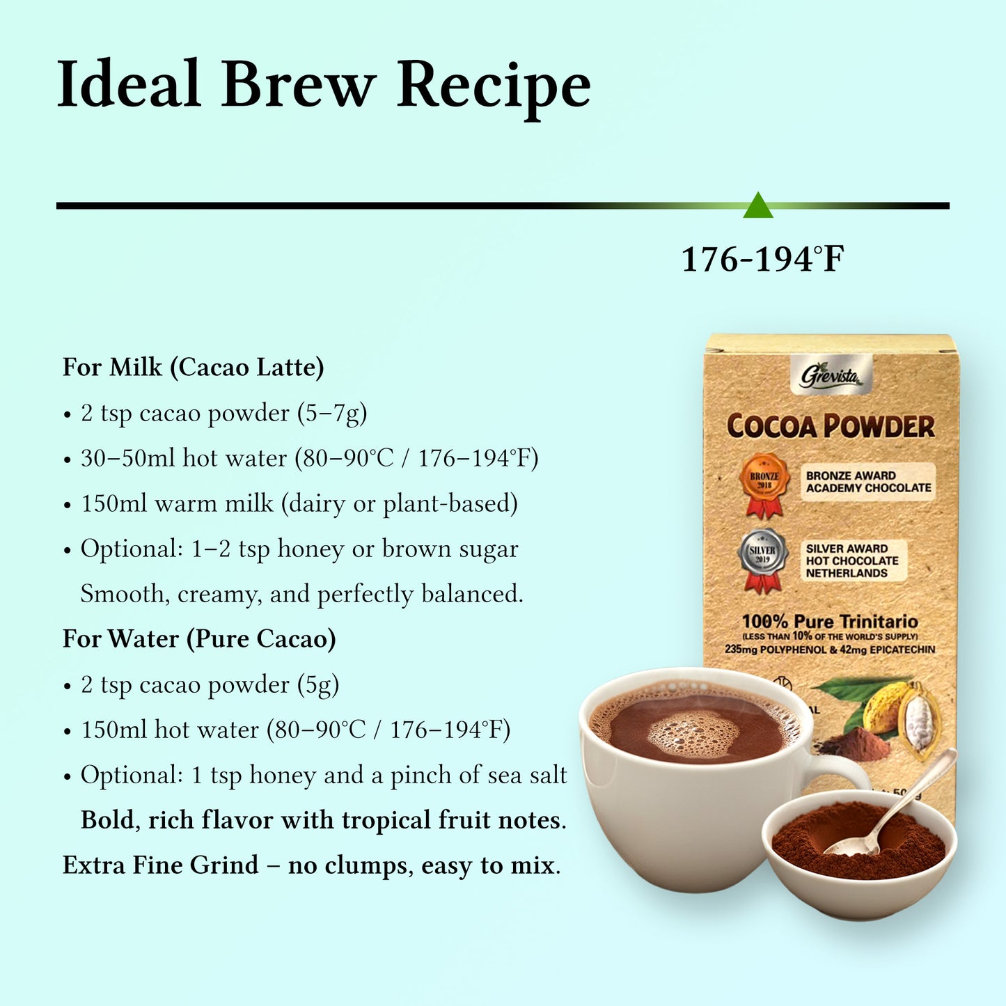 Grevista 100% pure cacao powder - Organic cocoa powder unsweetend, Non alkalized. Rich Flavonoid