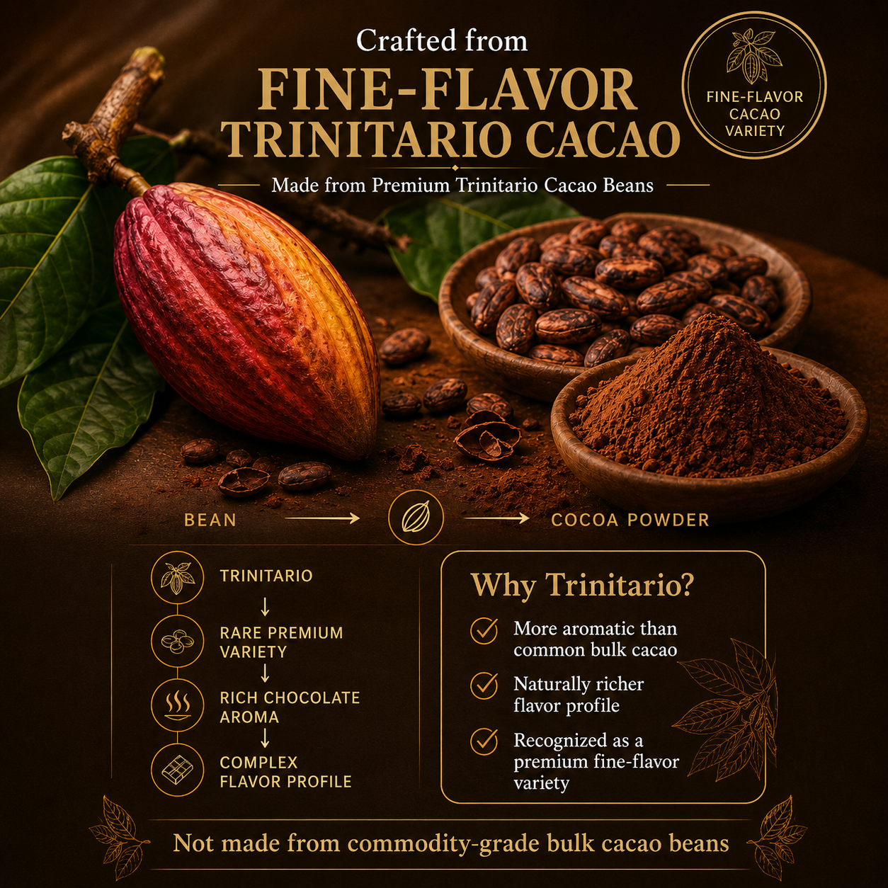 Premium Trinitario Cocoa Powder – 100% Pure, Non-Alkalized, Heavy Metals Tested, Sugar Free, High Flavanol Natural Cacao Powder, Silver & Bronze Award-Winning – Craft for True Connoisseurs – 250g